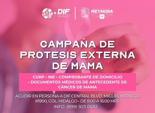 DIF REYNOSA INVITA A PARTICIPAR EN LA CAMPAÑA DE PRÓTESIS EXTERNA DE MAMA