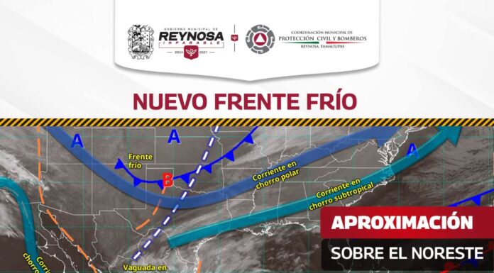 El frente frío que se aproximaba a la frontera norte y noreste del país continuó su desplazamiento, dejando de afectar al territorio nacional.