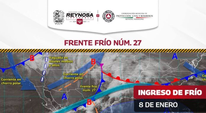 ARRIBARÁ FRENTE FRÍO 28 TRAS EL 27 QUE PERMANECE ESTACIONARIO EN LA REGIÓN