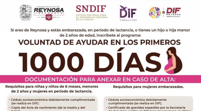 INVITA DIF-REYNOSA A SUMARSE AL PROGRAMA VOLUNTAD DE AYUDAR EN LOS PRIMEROS 1000 DÍAS