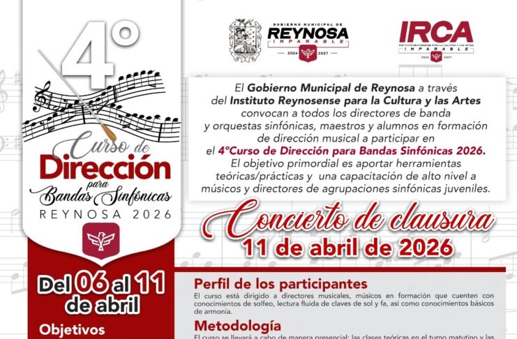 CONVOCA GOBIERNO DE CARLOS PEÑA ORTIZ A PARTICIPAR EN EL 4to CURSO DE DIRECCIÓN PARA BANDAS SINFÓNICAS