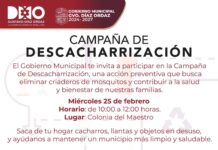 REFUERZAN ACCIONES CONTRA EL DENGUE CON CAMPAÑA DE DESCACHARRIZACIÓN EN DÍAZ ORDAZ