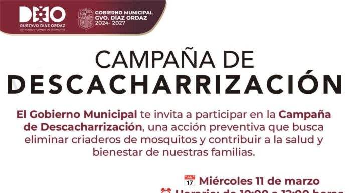 GOBIERNO DE DÍAZ ORDAZ REFUERZA ACCIONES PARA PREVENIR PROLIFERACIÓN DE MOSQUITOS EN COLONIAS