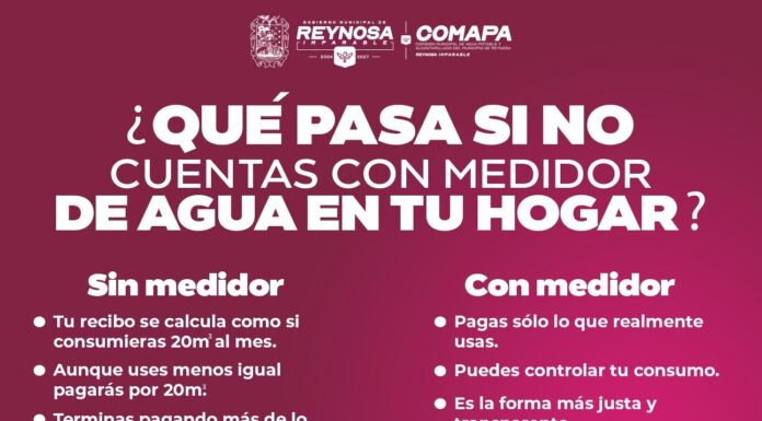 INVITA COMAPA REYNOSA A REGULARIZAR SERVICIO MEDIANTE INSTALACIÓN DE MEDIDORES