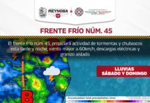 TRAERÁ FRENTE FRÍO No. 45 LLUVIAS A REYNOSA: PCyB