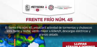 TRAERÁ FRENTE FRÍO No. 45 LLUVIAS A REYNOSA: PCyB