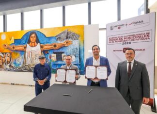 FIRMARON GOBIERNO DE CARLOS PEÑA ORTIZ Y AEROPUERTO INTERNACIONAL LUCIO BLANCO LA CONSERVACIÓN DE MURALES