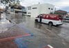 TORMENTA PROVOCA INUNDACIONES EN EL CENTRO DE MIGUEL ALEMÁN; PROTECCIÓN CIVIL ACORDONA VIALIDADES